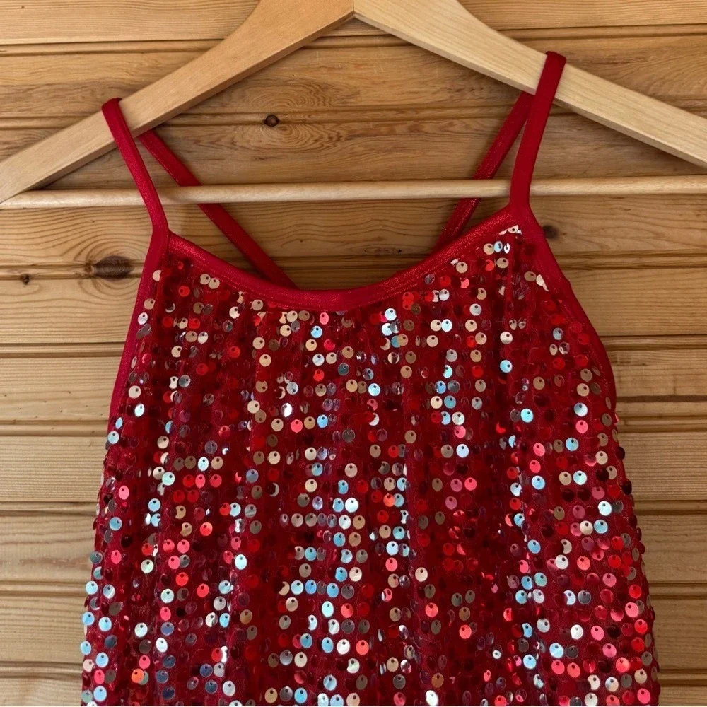 Weissman Dance Costume Leotard w Shorts Sequins Red Children's Medium Jazz
